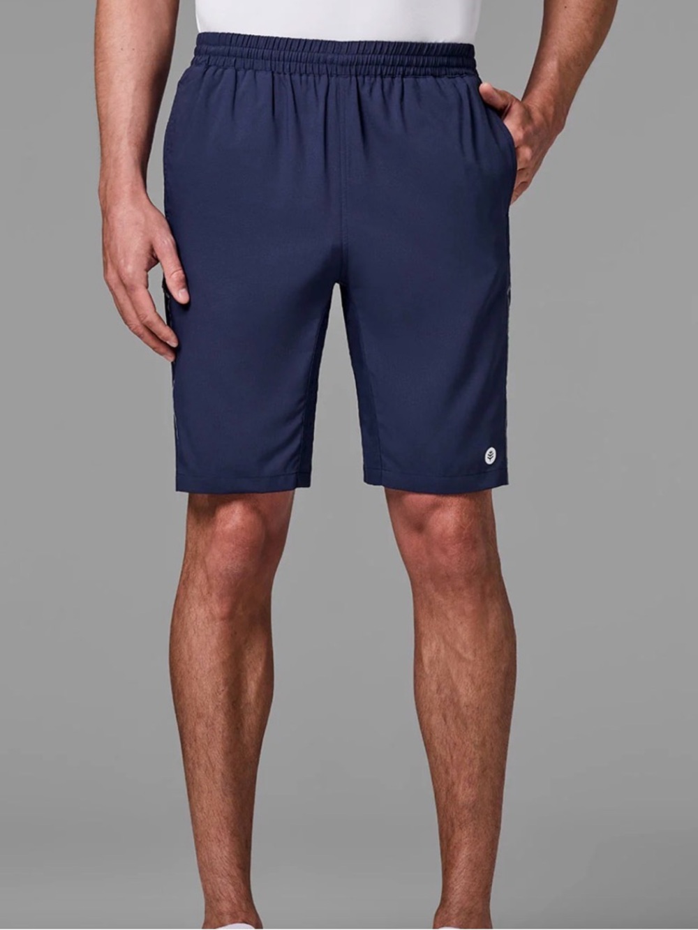 Coolibar Outpace Sport Shorts L Navy UPF 50 Lightweight 3Ddri Beach Travel Comfy